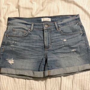 Distressed denim shorts